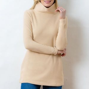 Dudley Stephens Cobble Hill Natural Blush Beige Fleece Turtleneck Small